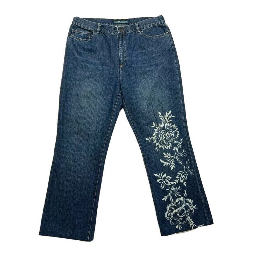 Vintage Lauren Jeans Ralph Lauren Bootcut Floral Print Cotton Dark 16 (37x30.5)